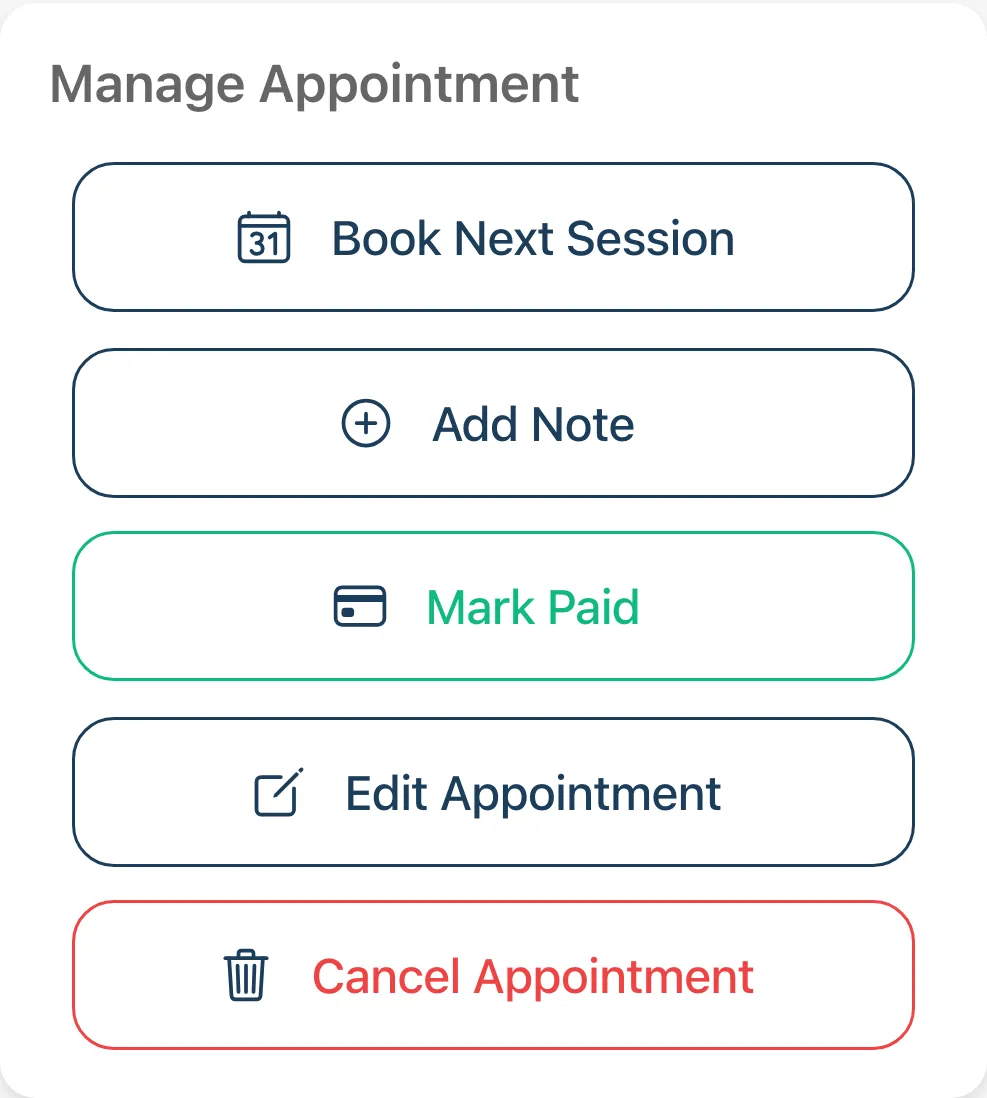 The Manage Appointment card with Edit Appointment and Cancel Appointment buttons
