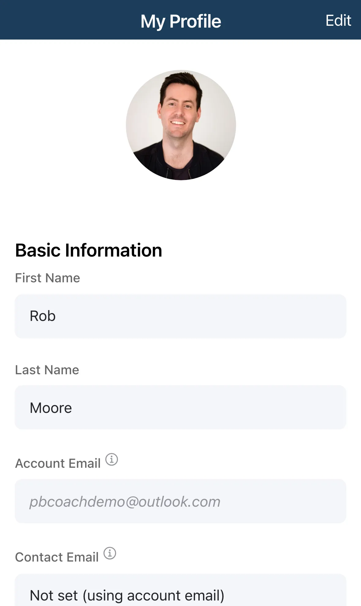My Profile showing the photo and Basic Information